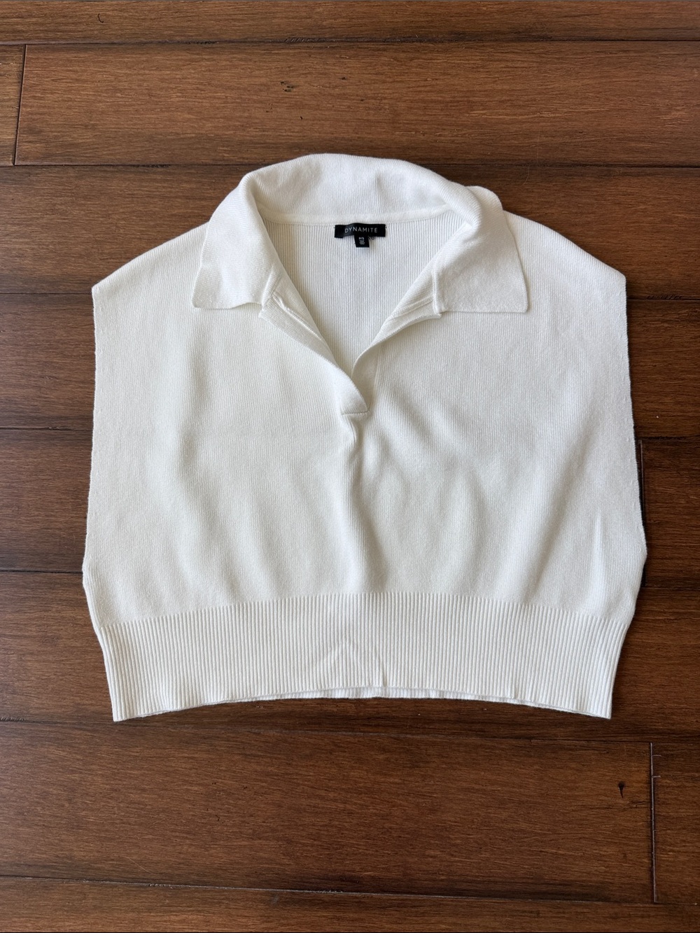 Dynamite Ivory Collared Knit Crop Sweater